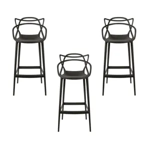Conjunto 3 Banqueta Allegra Alta Master Empilhavel Preta Cozinha Americana Balcão Polipropileno