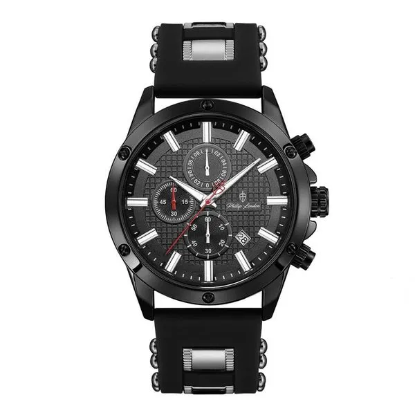 Relógio Phillip London Masculino Ref:Pl80069612m Pr N Cronógrafo Black