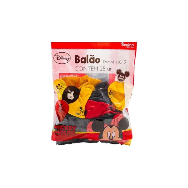 Balão Redondo N°9 Mickey com 25 Unidades Regina