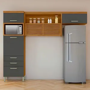 Cozinha Compacta Princesa com 4 Portas 3 Gavetas e 9 Prateleiras 264cm de largura Nesher Freijo e Grafite
