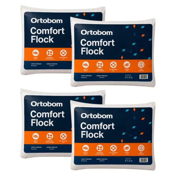 Kit 4 Travesseiros Ortobom Confort Flock