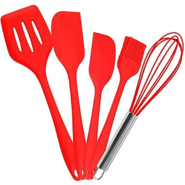 Kit Utensílios De Silicone Para Cozinha 5 Peças Vermelho