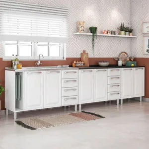 Cozinha Diamante 3 Peças com Balcão Itatiaia Branco com Cinza