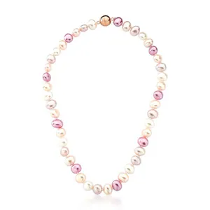 Colar com Pérolas Ovais Doris 1cm em Quatro Tons banhado em ouro rosé