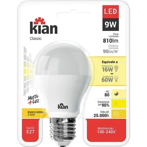 Kit com 6 Lâmpadas Led 9W Kian Amarela Bivolt