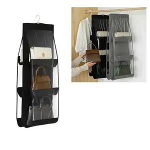 Organizador De Bolsa Cabideiro Para Guarda Roupa Armario Com 6 Bolsos Divisorias Transparente Prateleira