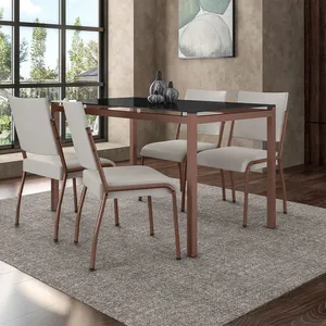 Mesa de Jantar Fabone Alexa Tampo de Vidro + 4 Cadeiras de Jantar Fabone Dora Preto