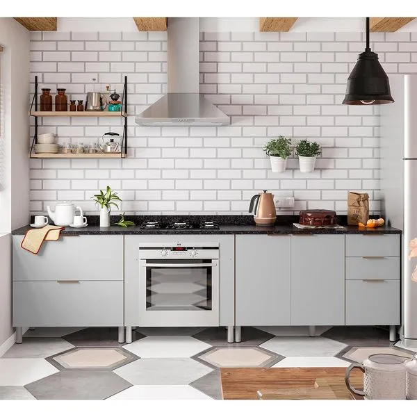 Cozinha Compacta Bartira Rubi com 2 Portas, 5 Gavetas e 1 Prateleira Grapia com Platinum