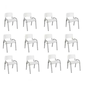 Kit 12 Cadeira Iso Infantil Creche, Escola Base Cinza Branco