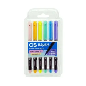 Marcador Artístico Cis Brush Ponta Pincel 6 Cores em Tons Pastel