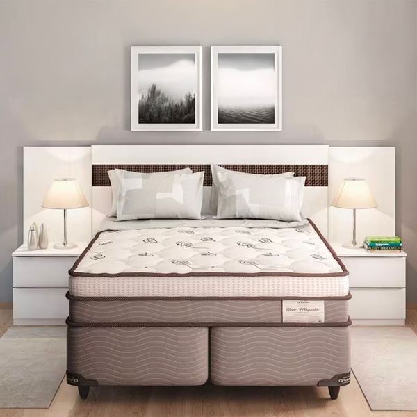 Cama Box Queen Size Ortobom New Magestic com Molas Ensacadas Marrom/Cinza