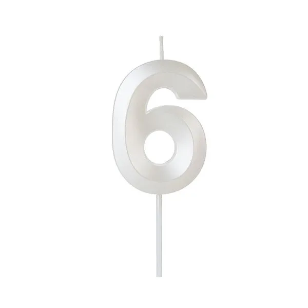 Vela Silver Design Branca Perolada Número 6