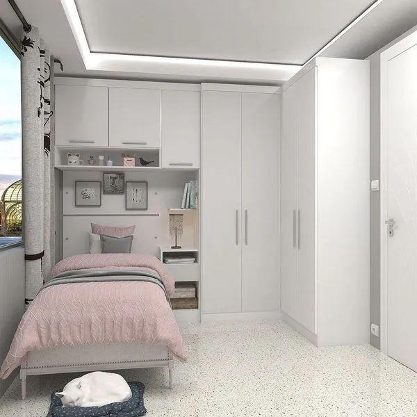 Quarto Com 5 Módulos E Cabeceira Alpes Luciane Móveis Branco Pf-branco Pf