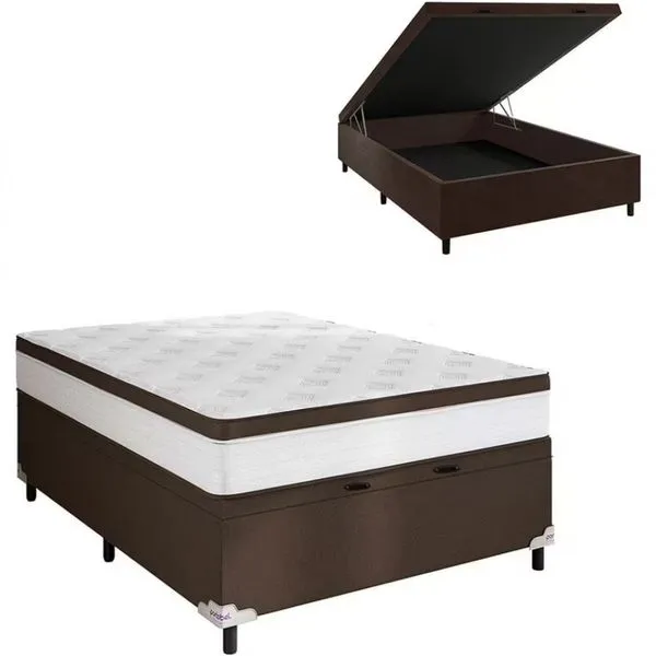 Cama Box de Casal Portobel Noah Ortopédico com Molas Ensacadas, EPS e Revestimento em Poliéster 70x138x188cm Branco com Marrom