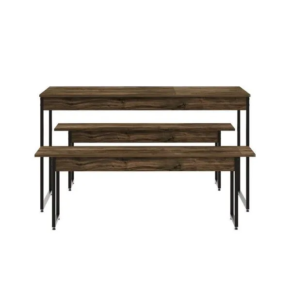 Mesa De Jantar Com 2 Bancos Estilo Industrial Tub Carvalho Dark / Est.preta