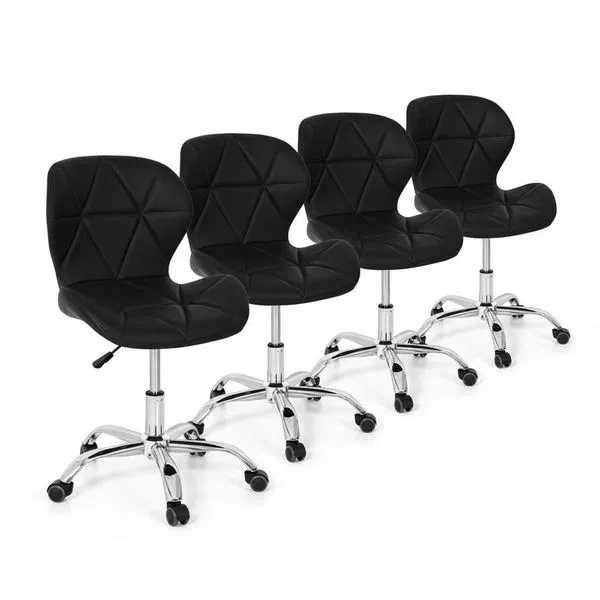 Conjunto 4 Cadeiras Office Eiffel Slim Giratória Ajustável Preta