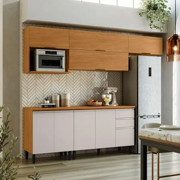 Cozinha Completa Itatiaia Ideale com 9 Portas 2 Gavetas e 3 Prateleiras 270cm Cinamomo/Off White