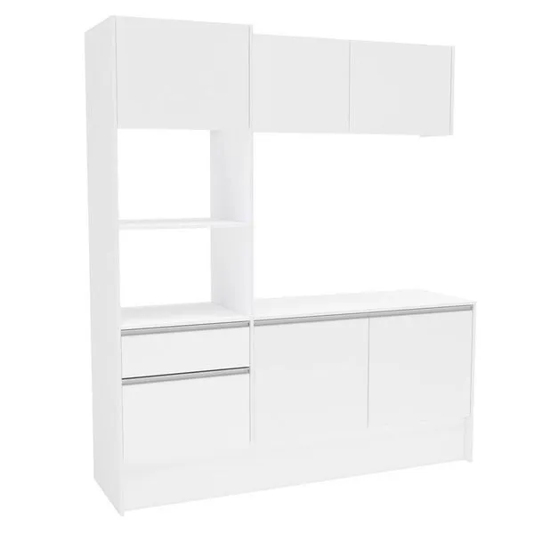 Cozinha Compacta Politorno Mov Evora MDP com 6 portas, 1 Gaveta e 1 Prateleira - 182cm de largura Branco