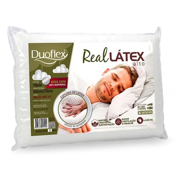 Travesseiro Real Latex Alto 50cm x 70cm Branco Duoflex