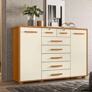 Cômoda Palumoveis Fontana com 7 Gavetas e 2 Portas 160cm de Largura Cinamomo/Off White