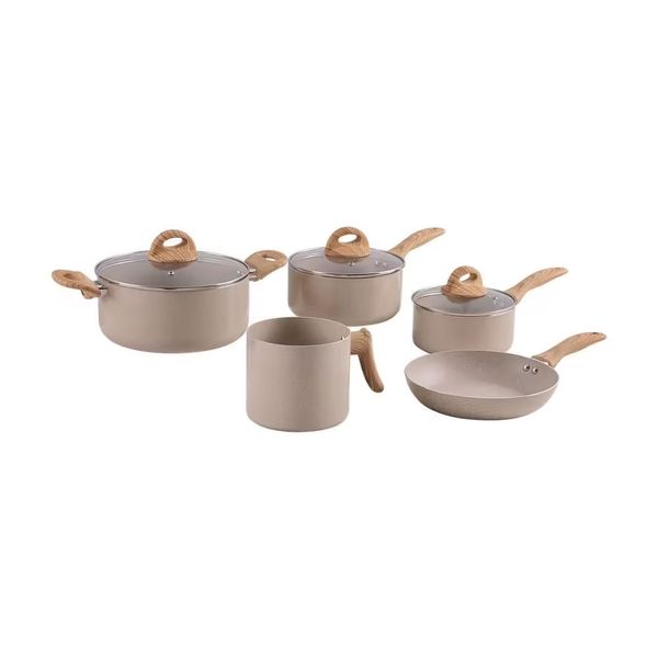Jogo de Panelas de Indução Brinox Ceramic Life Smart Plus 5 Peças Antiaderente com Tampas de Vidro Areia Areia