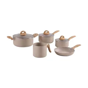 Jogo de Panelas de Indução Brinox Ceramic Life Smart Plus 5 Peças Antiaderente com Tampas de Vidro Areia Areia