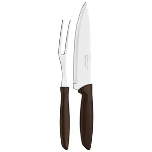 Conjunto para Churrasco Trinchante Tramontina Plenus em Aço Inox e Polipropileno  2 Peças Inox com Marrom