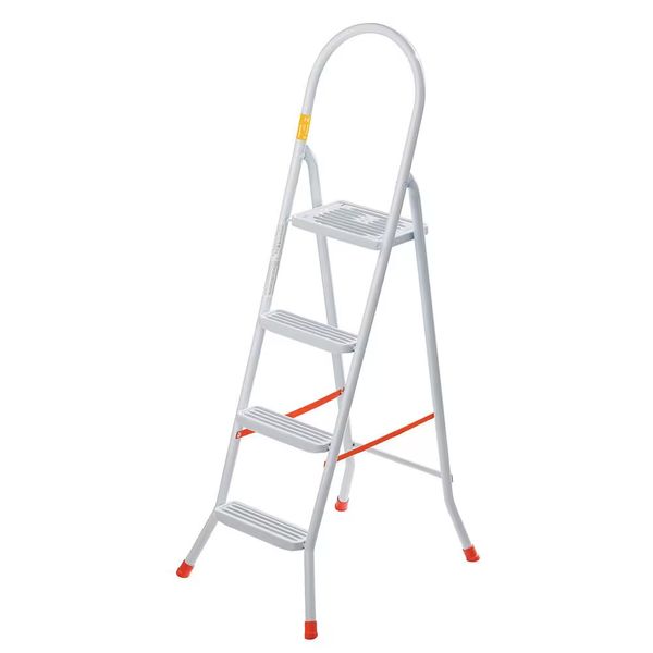 Escada Doméstica Maxiutil 4 Degraus Branca Utimil Branco e Laranja