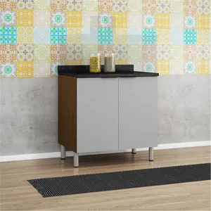 Balcão Duplo Rubi com 2 Portas e 1 Prateleira Bartira Grapia Platinum