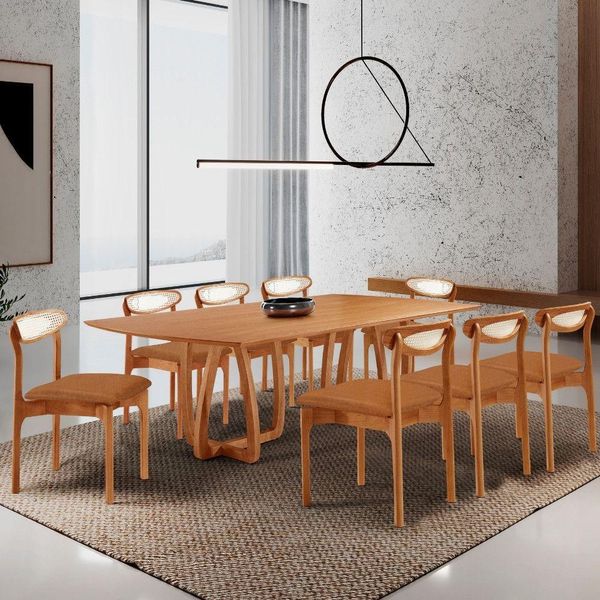 Sala De Jantar Mesa Flora 240cm Tampo Laminado 8 Cad Noronha Star Caramelo/imbuia Nat/cinam Imbuia