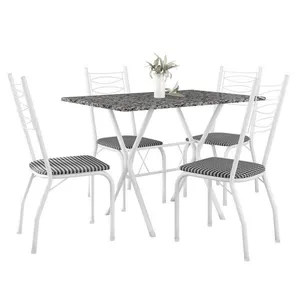 Mesa Retangular Fabone Miami com 4 Cadeiras Estofadas Branco