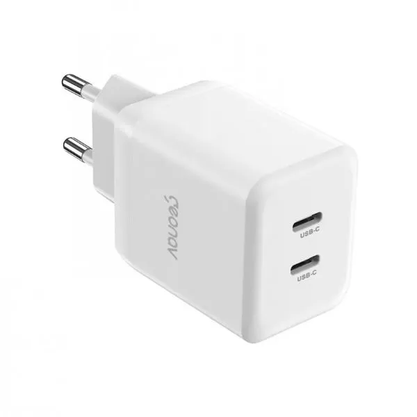 Carregador de Tomada Universal Geonav Turbo Duo CH35PDWT 35W para Celulares e Dispositivos Eletrônicos Branco / Bivolt