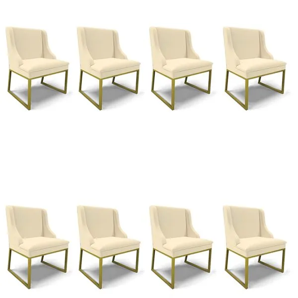 Cadeira Sala de Jantar Industrial Dourado kit 8 Liz Linho D03 - D'Rossi Bege