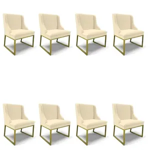 Cadeira Sala de Jantar Industrial Dourado kit 8 Liz Linho D03 - D'Rossi Bege