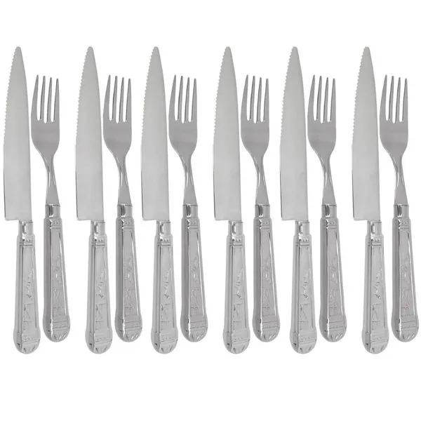Faqueiro Nobre 12 Peças Churrasco Prateado Garfos e Facas Aço Inox Jantar Churrascaria