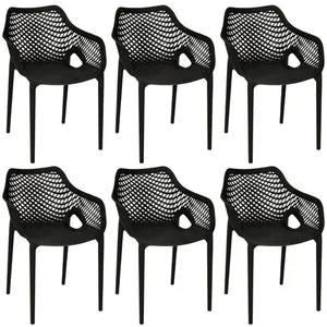 Kit 6 Cadeiras De Jantar Design Suits Com Braços Empilhável Em Polipropileno - Preto