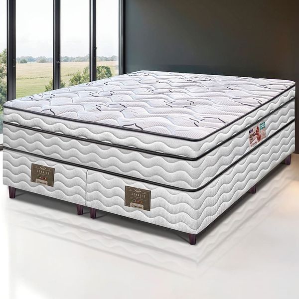 Cama Box Queen Size Bipartida Cama inBox Moderne Ortopédico com Camada Especial de Espuma D45 63x158x198cm Branco com Cinza