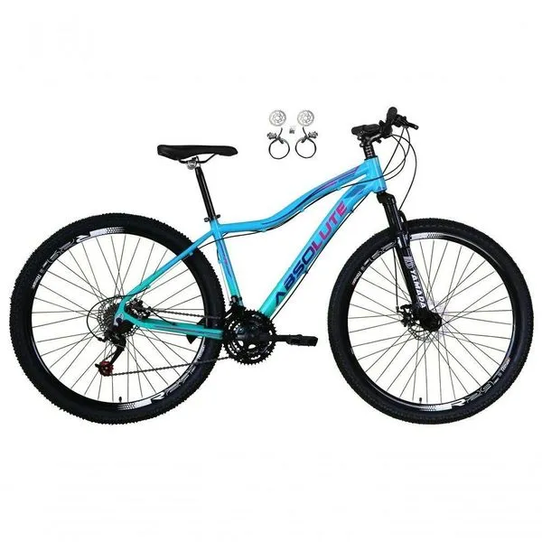 Bicicleta Aro 29 Absolute Hera Feminina 24v Alumínio Freio Hidraulico Garfo Suspensão Azul-Verde 15