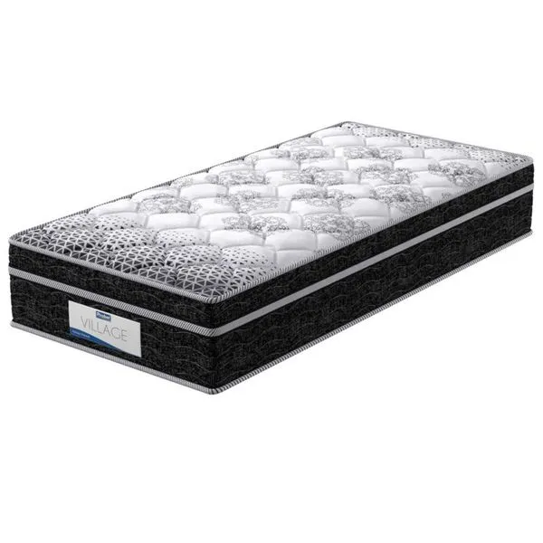 Colchão de Solteiro Probel Village D28 com Molas Pocket e Pillow Euro 30x88x188cm Branco com Preto