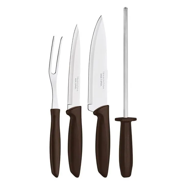 Conjunto para Churrasco Tramontina Plenus em Inox e Polipropileno 4 Peças Inox com Marrom