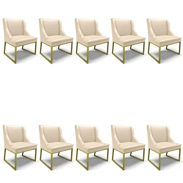 Cadeira Sala de Jantar Industrial Dourado kit 10 Liz Sintético D03 - D'Rossi Bege