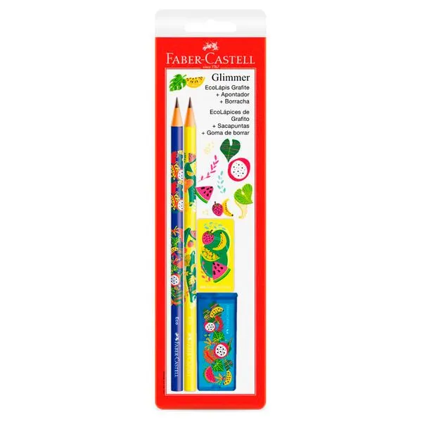 Kit Escolar Lápis HB + Apontador + Borracha Botânica 370523 - Faber