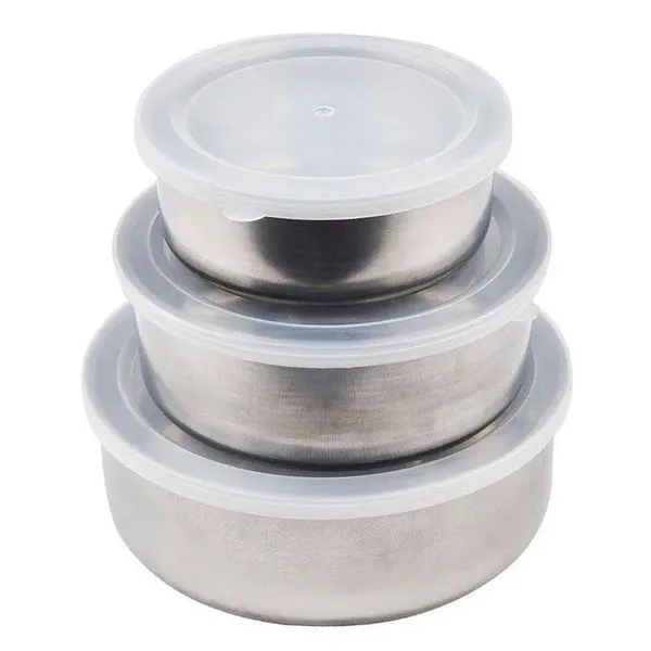 Kit Conjunto 3 Potes Inox Com Tampa Plástica