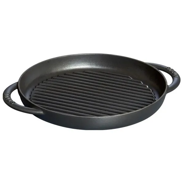 GRELHA STAUB REDONDA COM ALÇA EM FERRO FUNDIDO PRETO 26CM 405093770