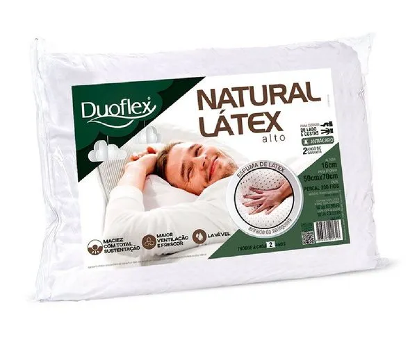 Travesseiro Natural Latex Alto 50cm x 70cm Duoflex Branco