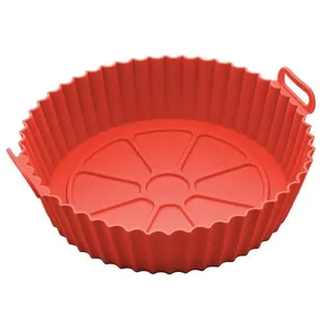 Forma Redonda de Silicone para Air Fryer Lyor 19cm Antiaderente Flexível Resistente Vermelha Vermelho