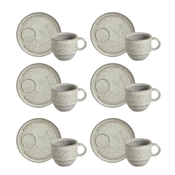 Conjunto de Xícaras de Chá Empilháveis com Pires Porto Brasil Pistache 6 peças 230 ml Verde