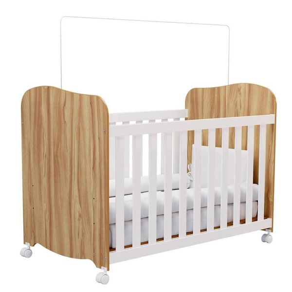 Guarda-Roupa Infantil Peroba Duda Plus com 92 cm de largura + Cômoda com 1 Porta, 4 Gavetas, 1 Prateleira com 65,1 cm de largura + Berço Branco com Amêndoa