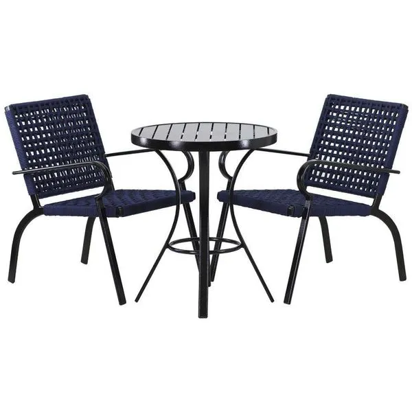 2 Cadeiras Corda Náutica E Mesa Tampo Ripado Edícula, Jardim Azul