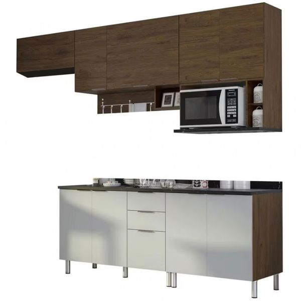 Cozinha Completa Rubi 9 Portas 3 Gavetas 5 Prateleiras Bartira Grapia com Platinum
